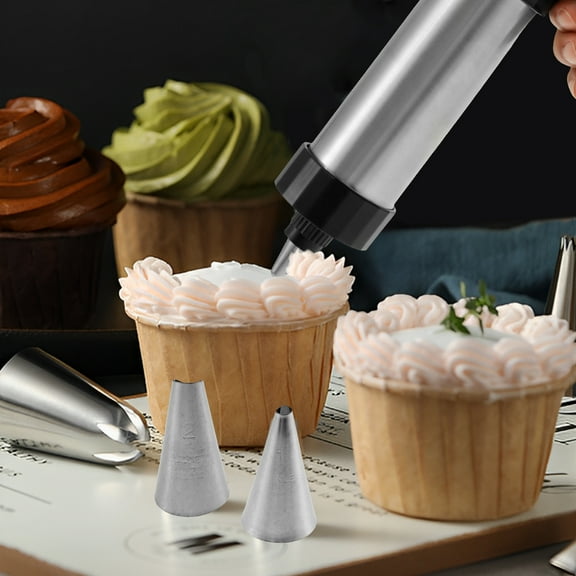 Wekvgz Churro Maker Machine Stainless Steel Churro Press Machine Multifunctional Cookie Press Maker Household Churro Maker Kit with 8 Piping Nozzles 16 Cookie Discs for Cake DIY Decorations