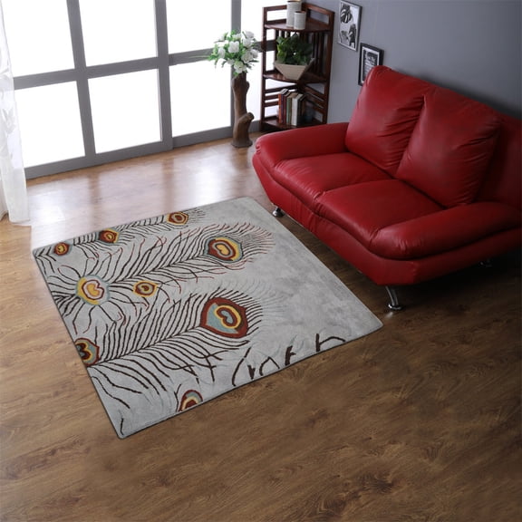 Rugsotic Carpets Hand Tufted Wool Eco-Friendly 6'x6' Area Rugs Square Silver Contemporary Modern High Pile Thick Handmade Anti Skid Indoor Rug for Living Room, Bedroom K09342