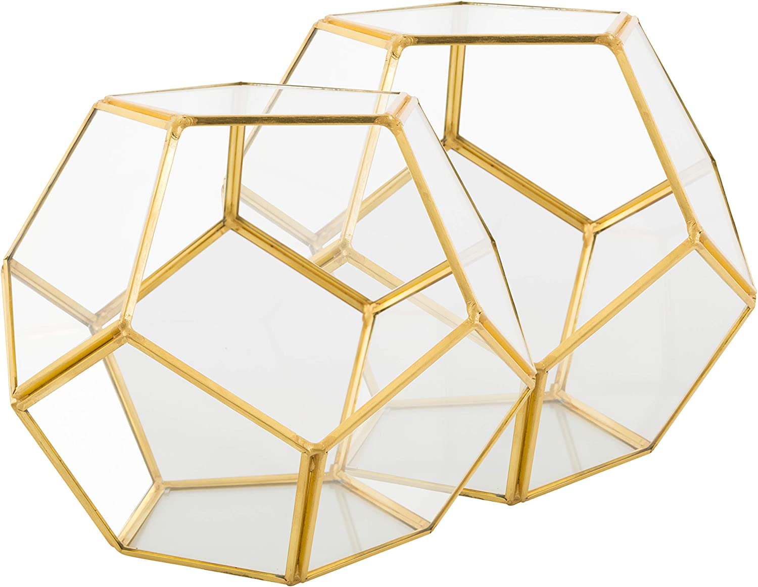 D'Eco Glass Geometric Plant Terrarium (Set of 2) - Indoor Tabletop Gold Sphere Planter Terrarium - Succulents, Air Plants, Moss - Home Garden Office Wedding Decor - Gift Idea for Plant Lovers