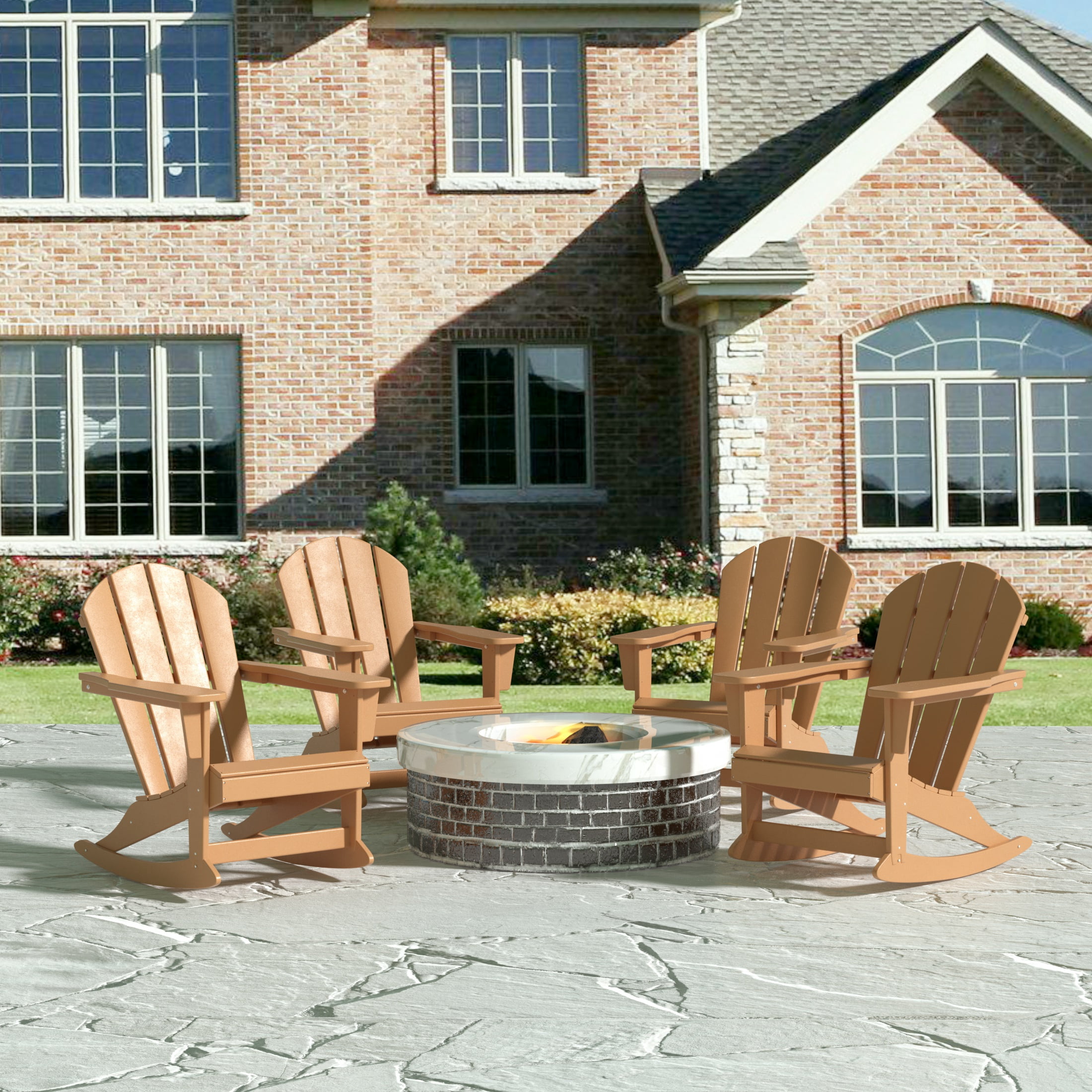 GARDEN Outdoor Adirondack Rocking Chairs for Patio (Set of 4), Teak