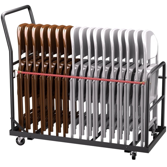 Folding Chair Storage Rack, 2-Tier Heavy Duty Chair Cart with Wheels, Holds 84 Chairs or 12 Tables, 800 lbs Capacity, Includes Weatherproof Cover & 2 Elastic Straps