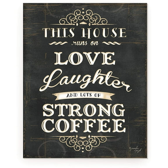This House Runs On Love Laughter And Coffee Rustic Wood Wall Sign 12x15 (Unframed)
