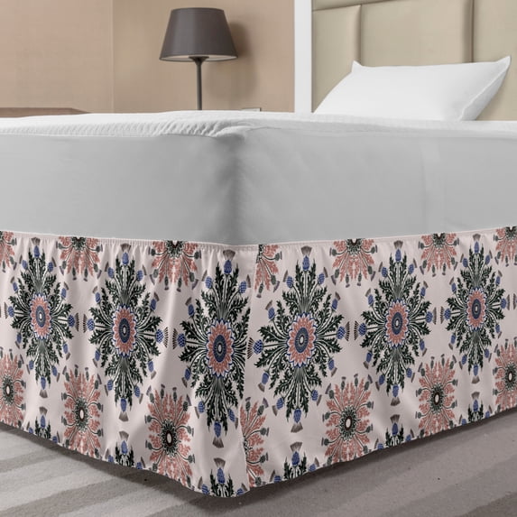 Thistle Bed Skirt, Colorful Ornament of Thistle Flowers with Curved Leaves and Stems Print, Elastic Bedskirt Dust Ruffle Wrap Around for Bedding Decor, 4 Sizes, Multicolor, by Ambesonne