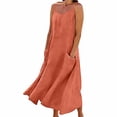 thumbnail image 2 of Maqroz Summer Dresses for Women Solid Color Adjustable Spaghetti Strap Cami Dress with Pockets Breathable Cotton Linen Sundresses Beach Vacation Travel Outdoor Outfits Orange L, 2 of 7