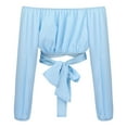 thumbnail image 5 of Miluxas Women's Elegant Long Sleeve off Shoulder Top Tie Front Ruffle Hem Blouse Blue 10(XL), 5 of 9