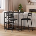 thumbnail image 4 of Space-Saving 3-Piece Bar Table and Chairs Set for 2 – Counter Height Dining Table with 3-Tier Storage, Wine Rack, Padded Stools – Perfect for Small Apartments, Rustic Brown & Black, 4 of 8