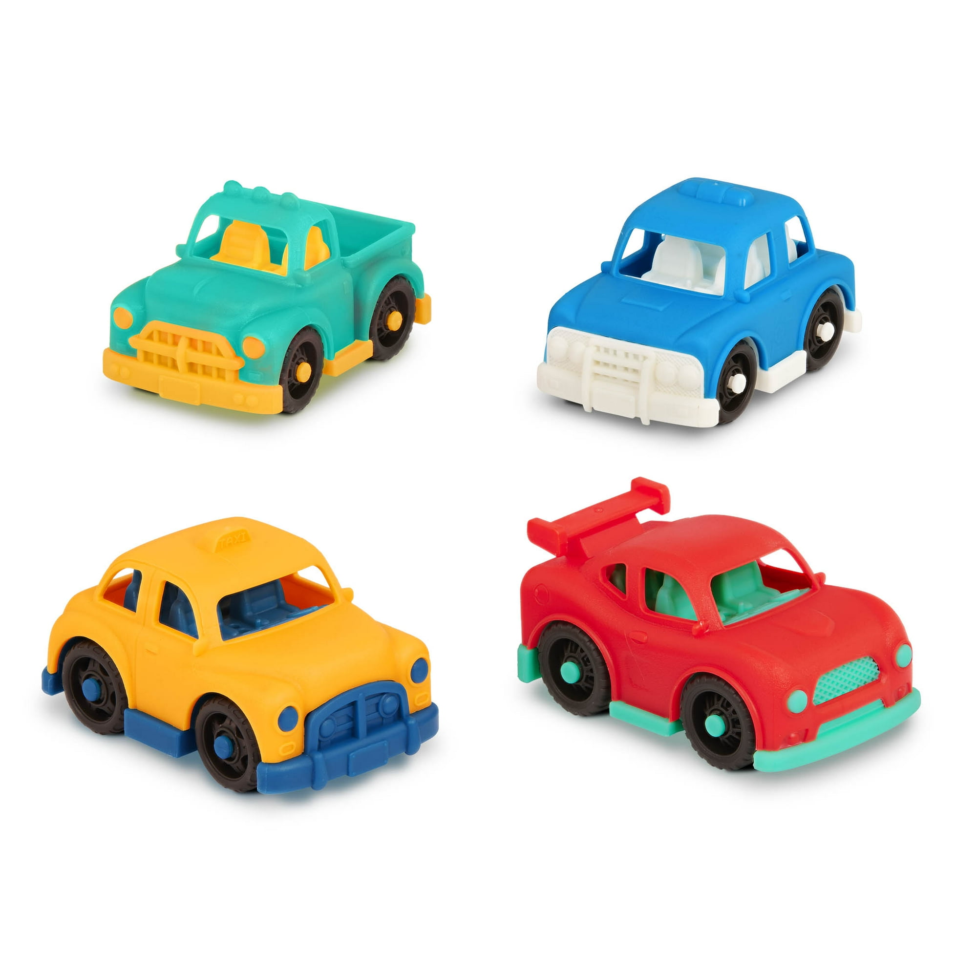 Battat 4 Toy Vehicles Pick-Up Truck Sports Car Taxi Police Car for Toddlers 12 Months Old