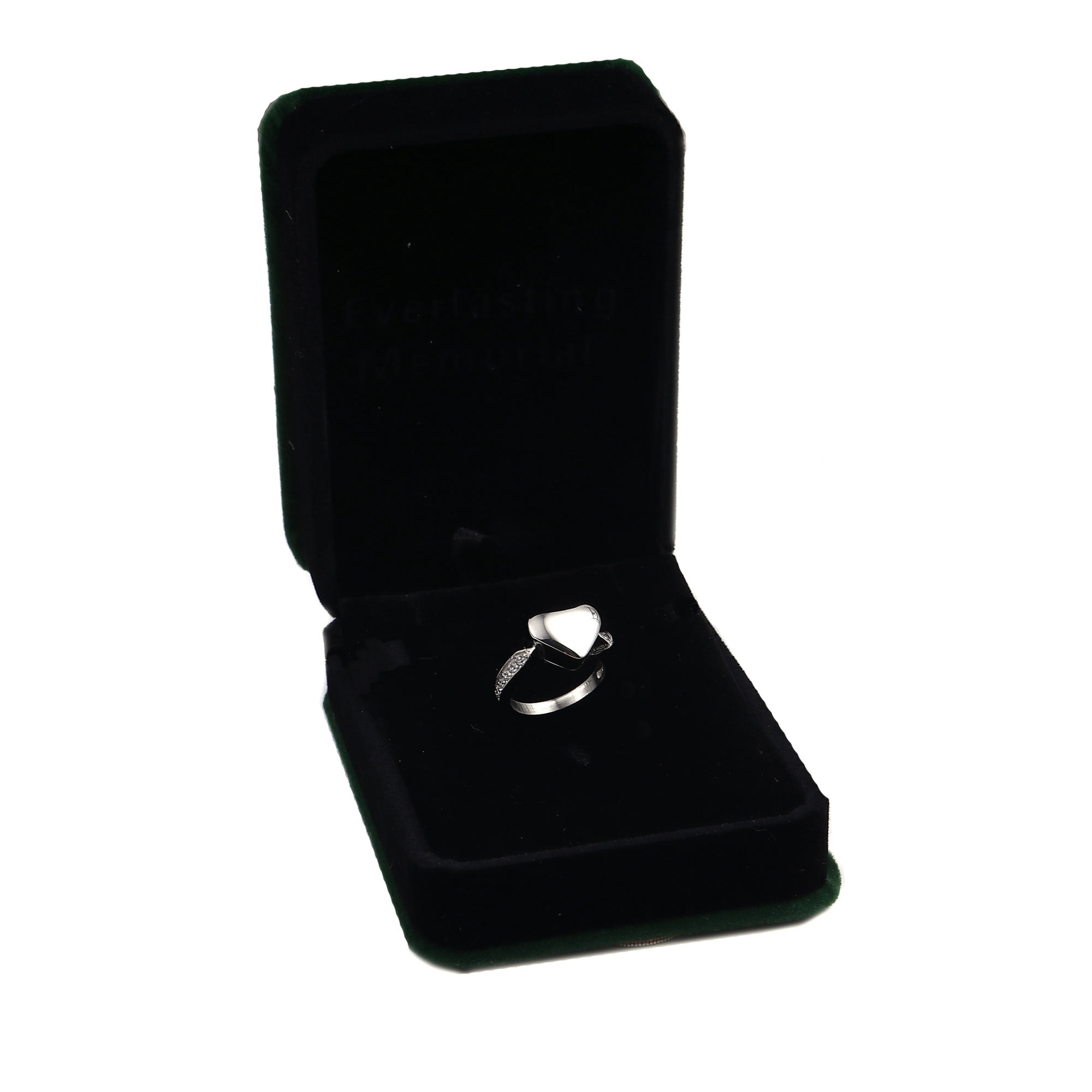 Heart Rhinestone Inlay Tiny Cremation Urn Ring Jewelry Stainless Steel Memorial Keepsake Ring Ashes Holder Waterproof Ash Ring Container with Free Funnel Kit and Velvet Jewelry Box - Size 6