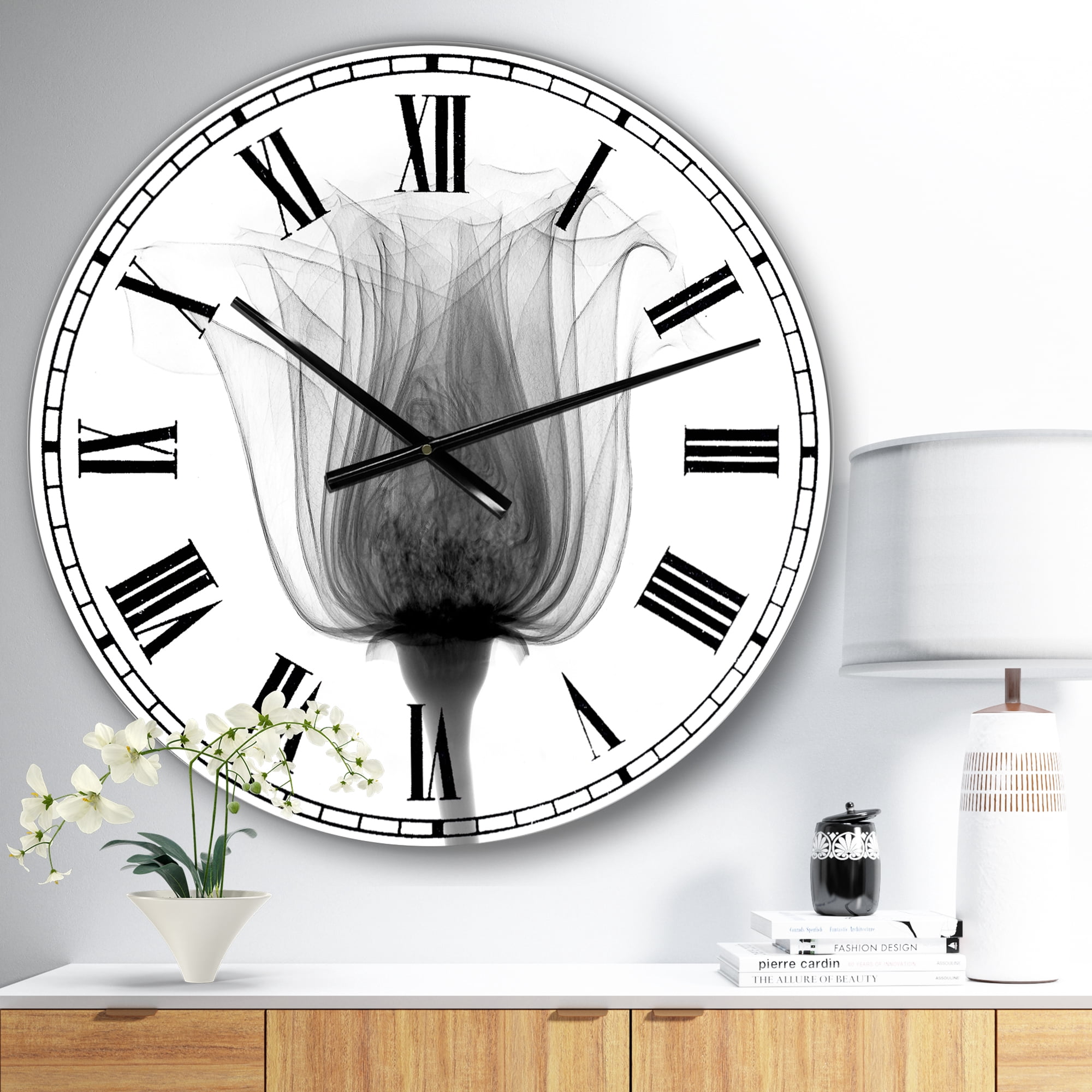 Designart Large White Analog Round Cottage Wall Clocks, CLM25115-C23