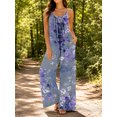 thumbnail image 5 of Women'S Summer Spaghetti Strap Jumpsuits Gray Purple Floral Loose Baggy Fit Wide Leg Rompers Casual Wear, 5 of 7