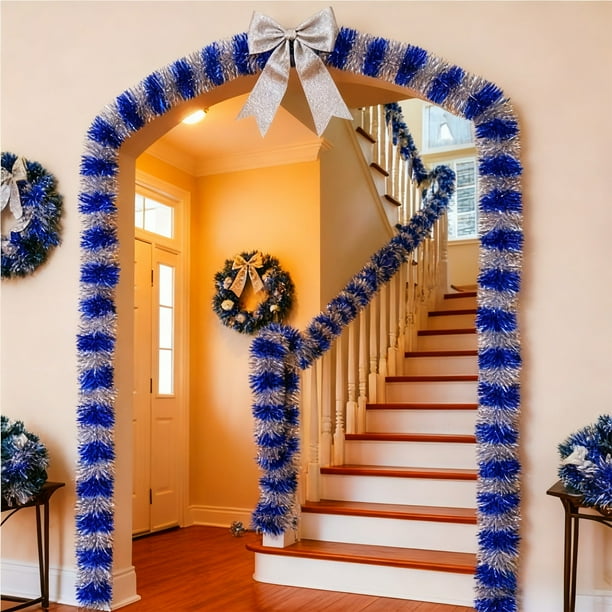 7.5-Foot Colorful Striped Christmas Tree Garland with Wool-Like Texture for Indoor Holiday Decor