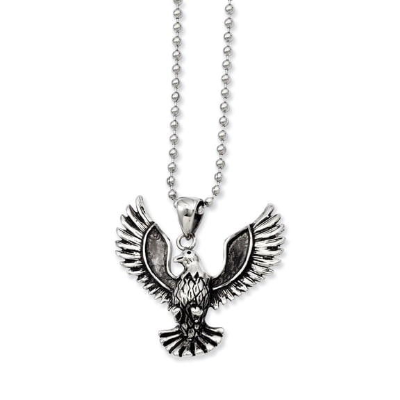 Stainless Steel Antiqued Screaming Eagle Pendant 22inch Necklace - 22 Inch - Measures 38mm Wide