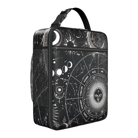 Moon and Stars Gothic Lunch Box - Starry Night Insulated Reusable Bag, Leakproof Cooler with Adjustable Shoulder Strap & Mesh Pocket for Camping