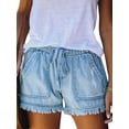 thumbnail image 4 of Women Fashion Washed Denim Shorts Casual Drawstring Elastic Waist Frayed Hem Loose Short Jeans Summer Hot Shorts, 4 of 10