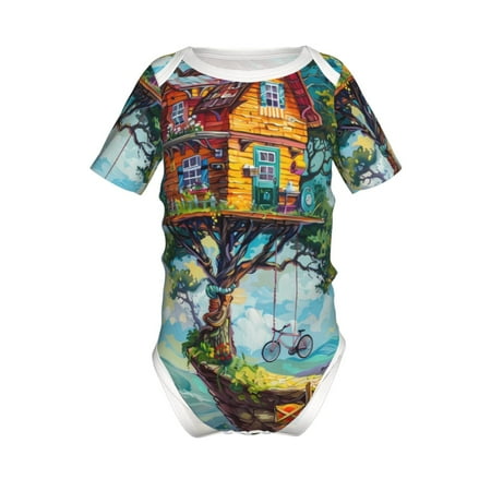 

Yiaed Whimsical Treehouse Painting Print Infant Climbing Short Sleeve Onesie One-Piece Baby Bodysuit Clothes 0-12 Months -18 Months