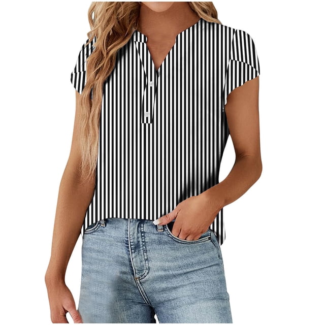 Birdeem Blouses pour Femmes Mode Hauts Décontractés Imprimés Chemises à Boutons Manches Courtes Col en V T-Shirt
