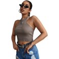 thumbnail image 3 of Women's Knit Crop Top Ribbed Sleeveless Halter Neck Vest Tank Top, 3 of 6