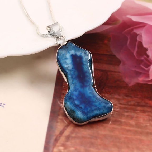 Gems N Jewels Delight Slice Agate Druzy Gemstone Pendant 925 Sterling Silver Jewelry