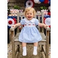thumbnail image 6 of BemeyourBBs Kids Toddler Baby Girl 4th of July Dress Outfit Patriot Independent Day Clothes Little Baby Girl Summer Smocked Dress Bow American Flag Embroidery Short Sleeve Doll Collar Plaid Dress, 6 of 9