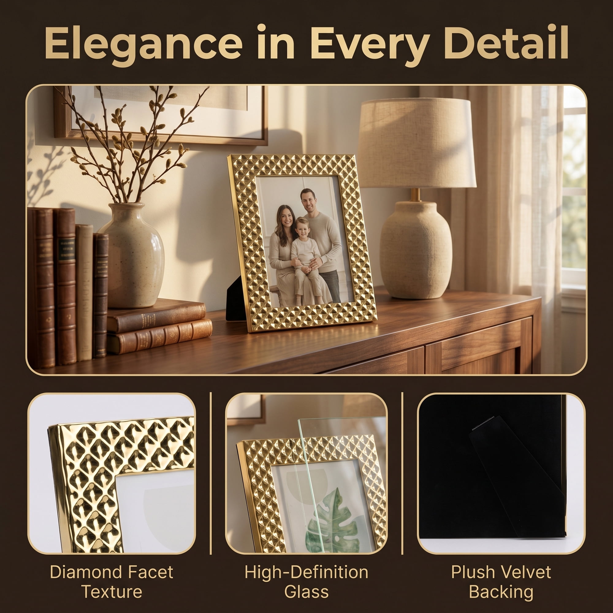 Unique Bargains Luxury Jeweled Metal Picture Frame for Wedding Decor Gift Gold 4" x 6"