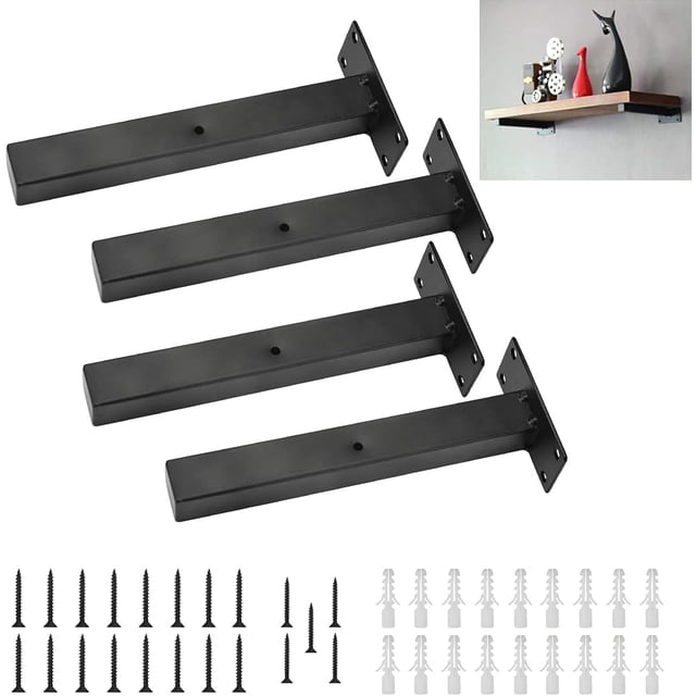 Heavy Duty Floating Shelf Brackets, Industrial Metal Supports for Rust Resistance, Matte Black Finish Adds Style, 4PCS Pack for Customized Shelving Systems