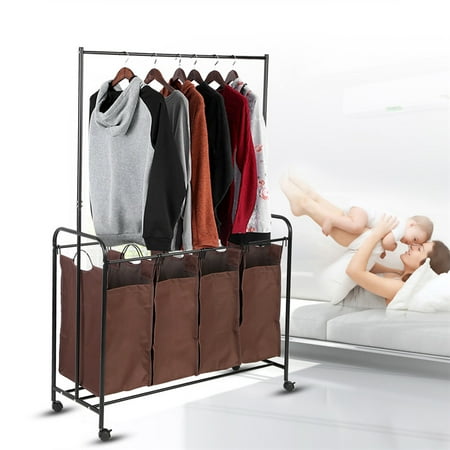 Sorting Cart (HURRISE Removable Laundry Sorter Cart,4 Durable Detachable Bags Mobile Laundry Sorting Trolley Cart with Clothes)