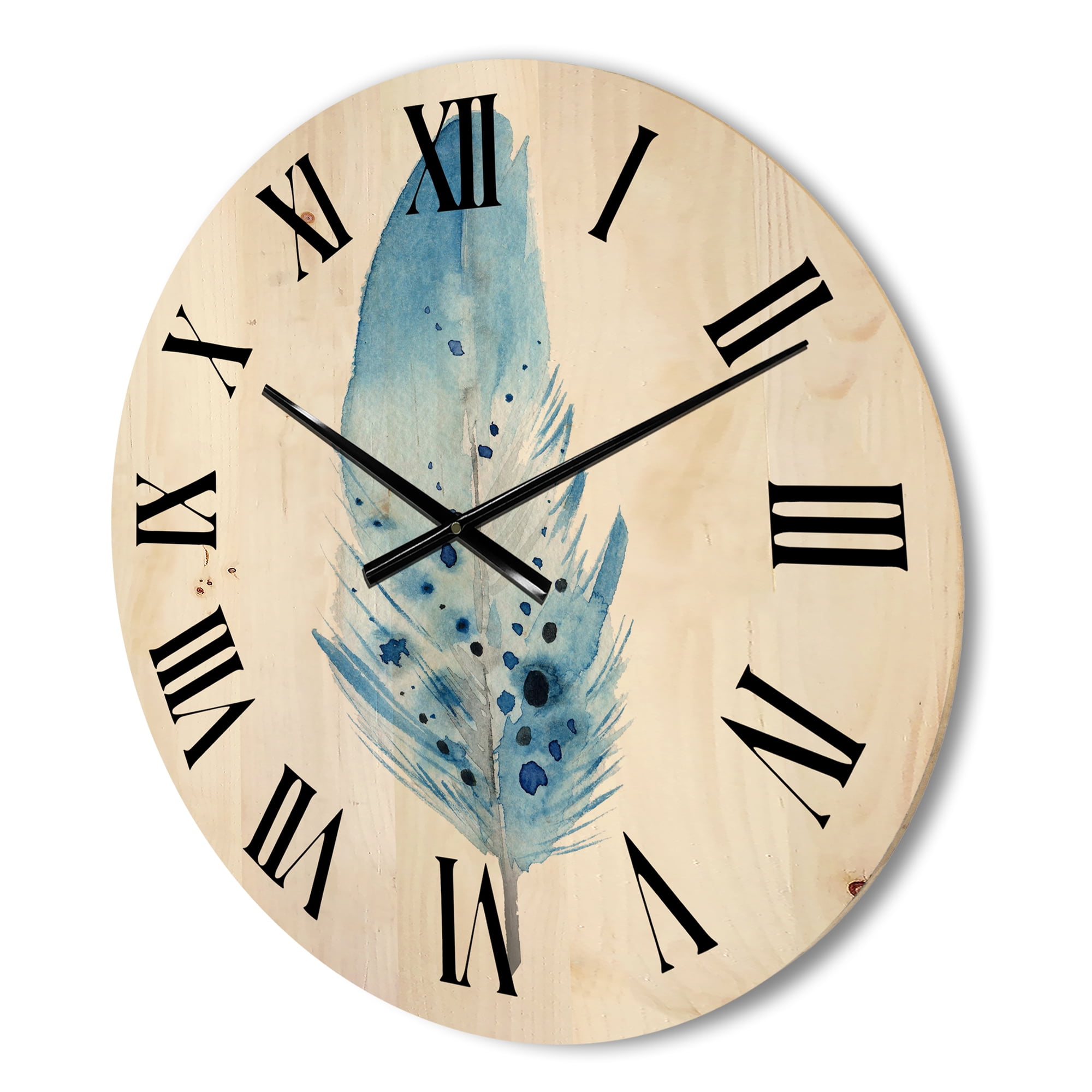 Designart 'Abstract Blue Boho Feathers' Bohemian & Eclectic Wood Wall Clock