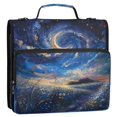 thumbnail image 2 of Haosy 3 Ring Zipper Binder with Shoulder Strap Waterproof Trapper Keeper 2 Inch D-Ring 500 Sheets Capacity, Flower Sea Starry Sky, 2 of 8