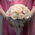 thumbnail image 2 of 7.5 Inch Silk Rose Wedding Bouquet, Bride Bridesmaid Bouquets, Artificial Toss Rose with Silk Ribbon for Vintage Wedding Ceremony, Wedding Centerpieces, Church Wedding Party (Champagne), 2 of 11