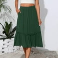 thumbnail image 5 of Womens Skirt Fashion Women‘s Solid Color Casual High Waist Tiered Skirts With Pockets Midi Skirt Army Green L, 5 of 9