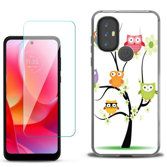 Slim-Fit Gel TPU Phone Case for Motorola Moto G Power 2022, with Tempered Glass Screen Protector, by OneToughShield ® - Tree Owl