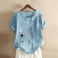 thumbnail image 2 of Gibobby Playera de Manga Corta con Cuello Redondo Mujeres Blouse Top Floral imprimir con estilo T camisas(Azul,M), 2 of 4