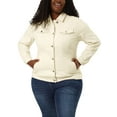 thumbnail image 5 of MODA NOVA Juniors Plus Size Long Sleeve Button Down Jean Denim Jacket with Pockets 5X Light Beige, 5 of 7
