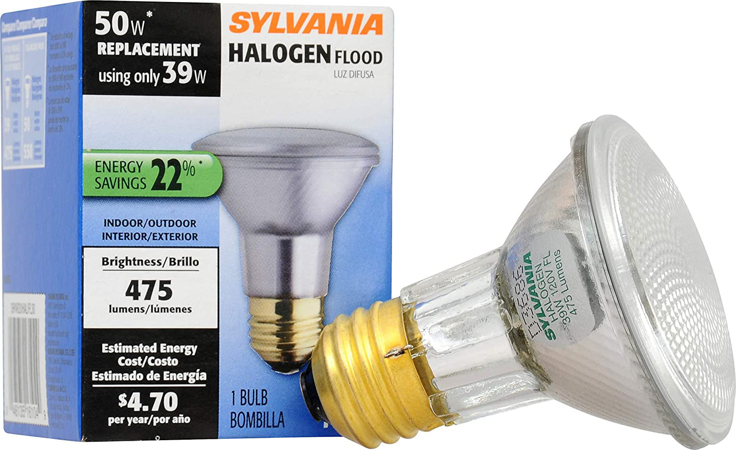 New SYLVANIA Halogen Flood Indoor/Outdoor 50w Replacement Using 39w 1 Bulb 