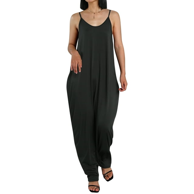Gupgi Robe Sans Manches à Bretelles Spaghetti, Couleur Unie, Col en V