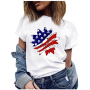 PhoneSoap Womens American Flag Short Sleeve T-Shirt Casual Stars and Stripes Patrio Tops Gigi Heart Graphic Tshirts