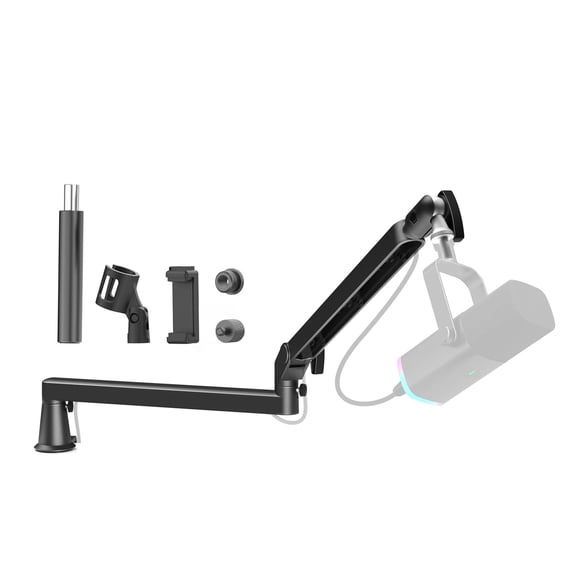 Prizmora Low Profile Microphone Arm Adjustable Mic Boom Stand Sturdy Solid Metal Desk Mounted Microphone Boom Arm Cable Managemen