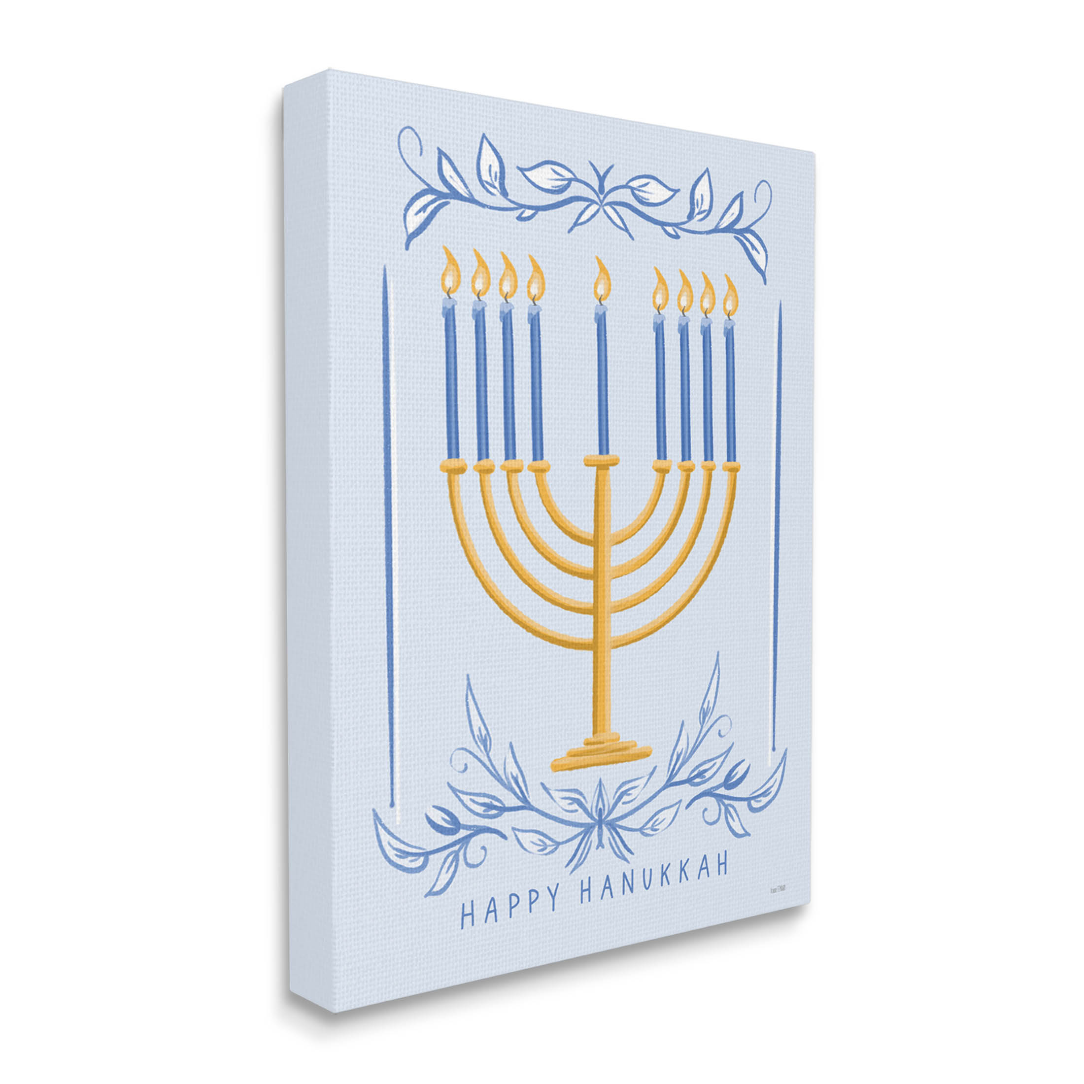 Happy Hanukkah Botanical Menorah Holiday Graphic Art Gallery Wrapped Canvas Print Wall Art