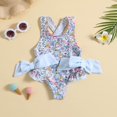 thumbnail image 2 of Baby Girl Swimsuit Kids Girls Summer Swimwear, Child Floral Printing Backless Bowknot Beach Swimsuit Bikini Kids Swimsuits Light Blue 3 Years-4 Years, 2 of 7