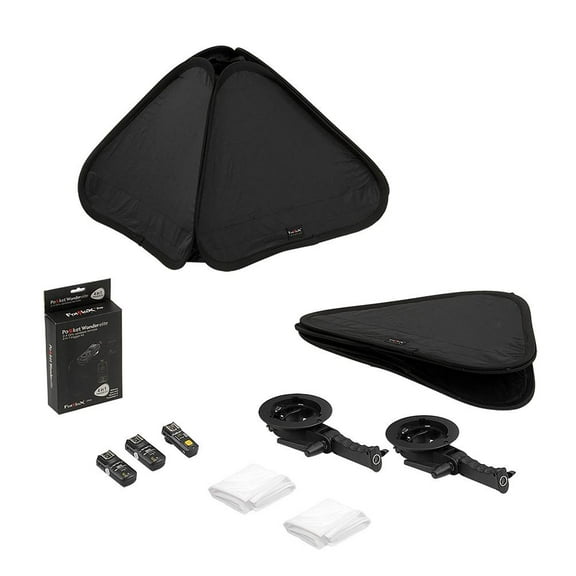 Fotodiox Foldable 24x24in Softbox 2x Flash Kit with Remote Triggers for Nikon - Two Collapsible Softboxes and Speedlight Brackets with two PocketWonder Elite TTL Pass-Thru Kits for Nikon