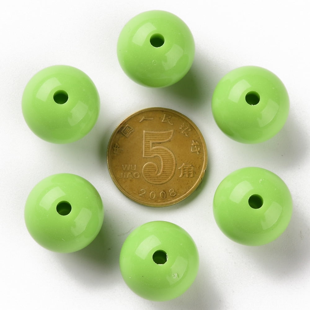Opaque Acrylic Beads Round Lawn Green 16x15mm Hole: 2.8mm 220pcs/500g diy