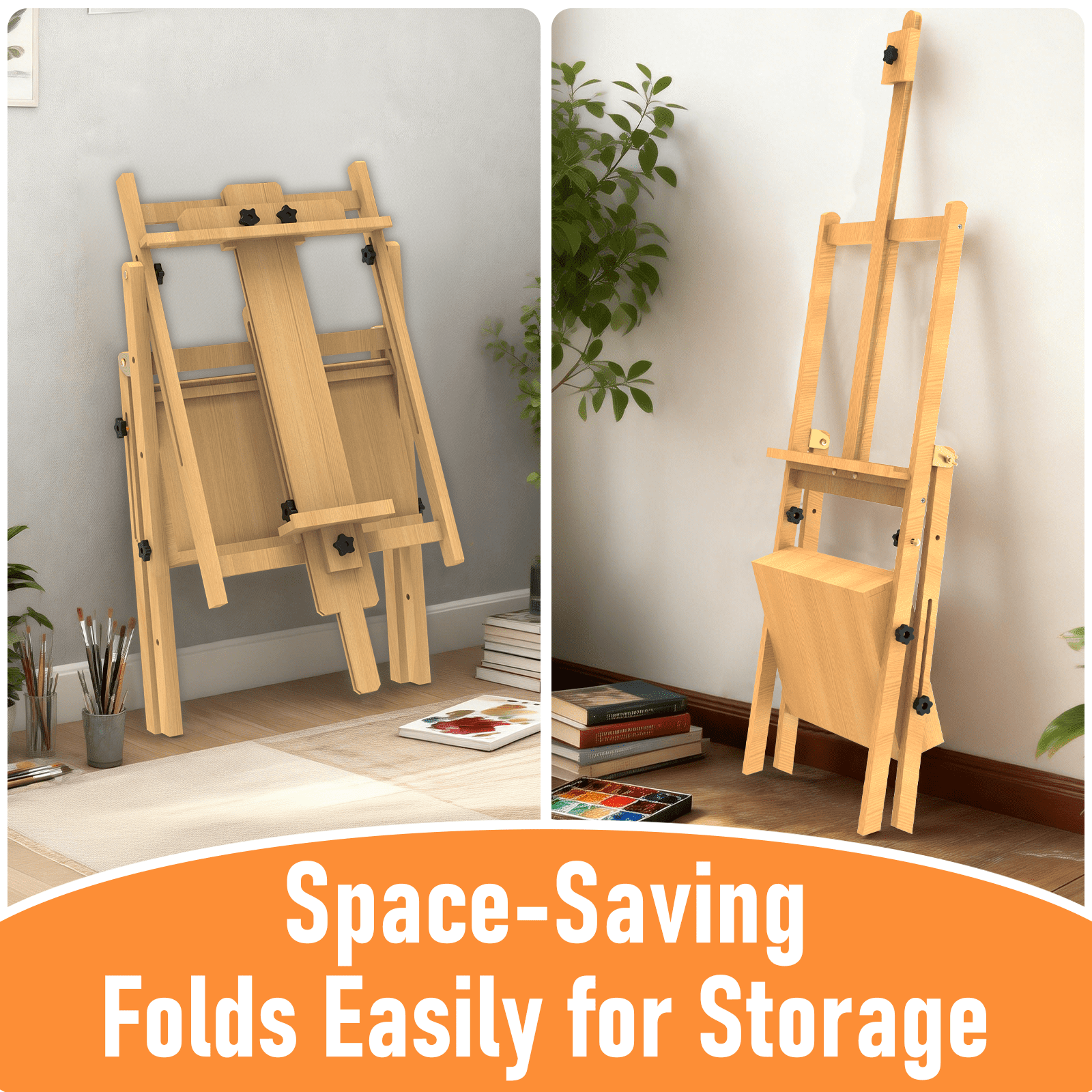 Yacona Easel for Painting, Large Beech Wood Art Easel for Adults, Painting Stand with Storage Box and Palette, Holder up to 48''