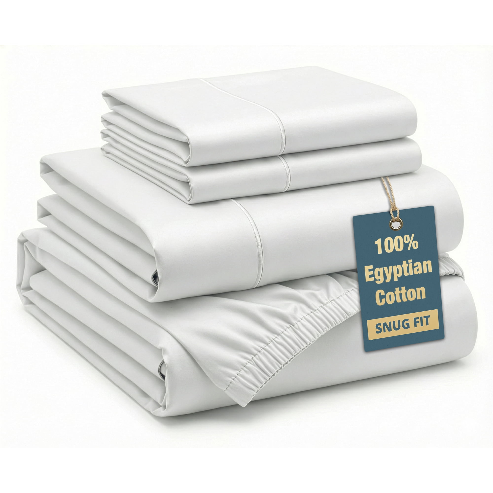 Casa Platino 100% Egyptian Cotton Sheets – 4 Piece King Sheet Set,Premium Sateen Weave with a Buttery-Soft, Silky Feel for All-Season Comfort, 15” Deep Pocket, Machine Washable – White