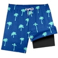 thumbnail image 4 of Swim Trunks for Boys Boys Coconut Leaf Print Swim Trunks with Pockets and Mesh Liner Drawstring Elastic Waist Breathable Kids Beach Shorts Dark Blue 10 Years-12 Years, 4 of 4