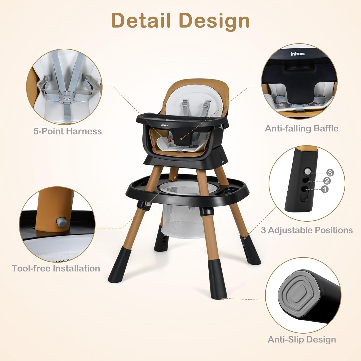 INFANS 9 in 1 High Chair, Convertible Baby Highchair for Babies and Toddlers, Table and Chair Set Building Block Infant Dining Booster Seat, Kids Stool with Activity Children Play Kitchen