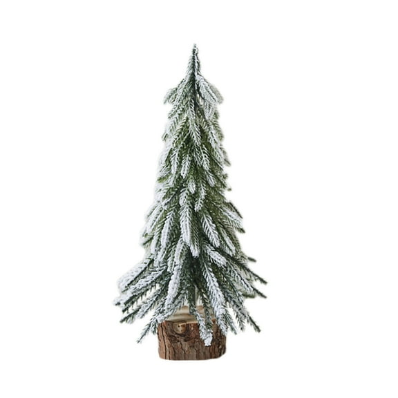 Christmas Tree Decorations, Mini Christmas Tree, Small Falling Snow Tree Desktop Holiday Scene Arrangement, Multicolor Plastic and Wood Tabletop Ornament