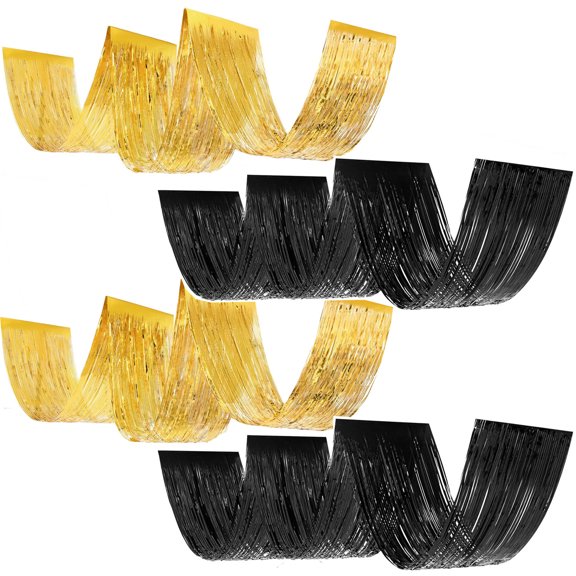 Metallic Fringe Ceiling Decorations,TGY 1x15 Feet Black and Gold Fringe for Ceiling Party Decorations,Ceiling Fringe for Graduation Decorations