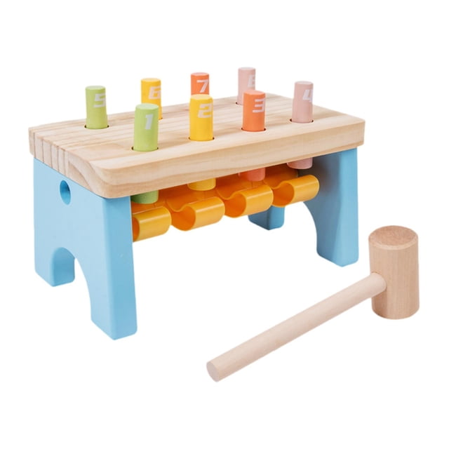 Juego de martillar de madera con 8 clavijas, juguete colorido y didáctico para niños que fomenta la coordinación mano-ojo.