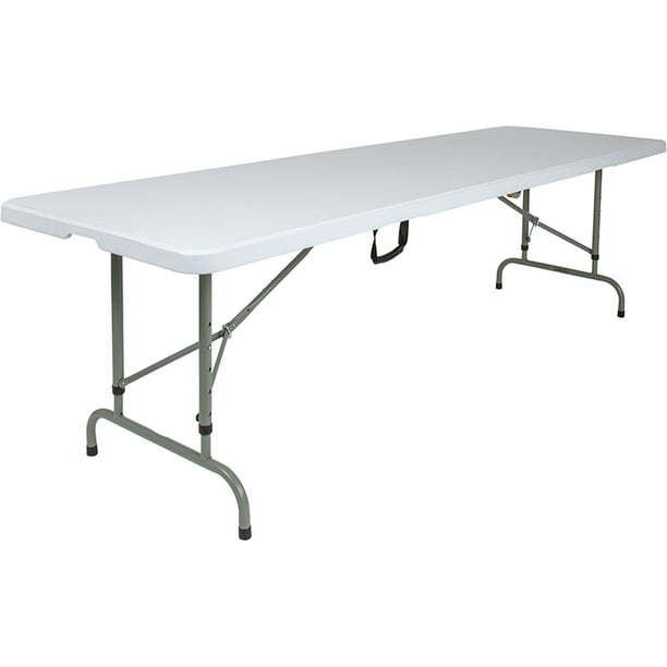 8Foot Height Adjustable BiFold Granite White Plastic Folding Table with Handle