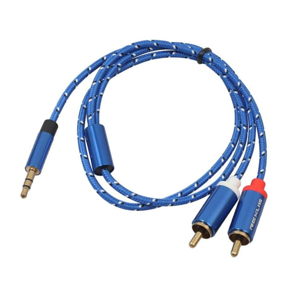 Cable adaptador de audio estéreo trenzado de 3,5 mm, 1/8" macho a 2 machos 05 m